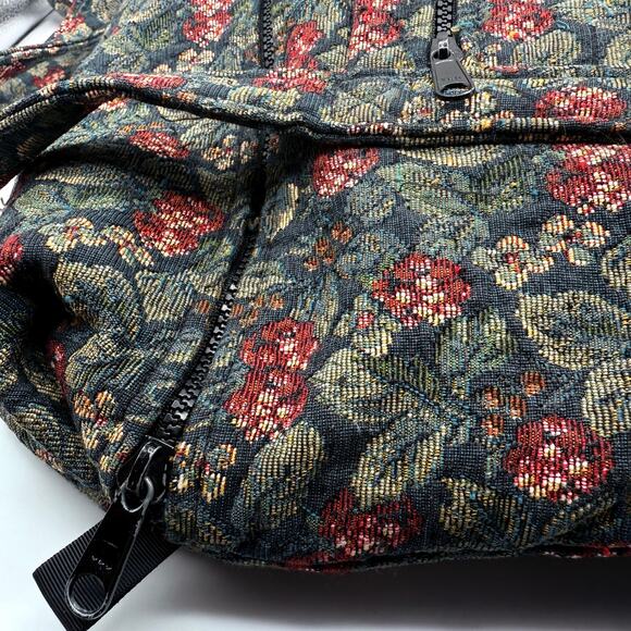 Vintage Navy Floral & Berry Tapestry Shoulder Tote Bag Handmade NH 15x14 USA - Picture 6 of 16